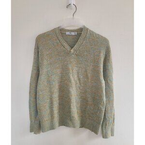 Inis Meain Linen Sweater V Neck Size L Green Ireland